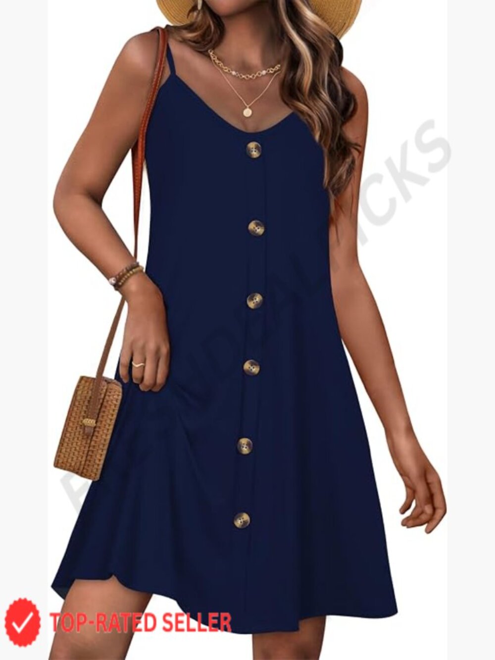 Spaghetti Strap Button Down Casual Sundress Beach Cover Up Dress with Pockets
